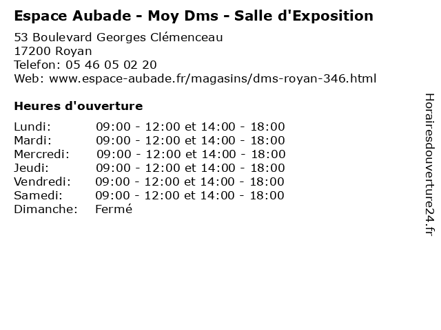 Horaires d ouverture Espace Aubade Moy Dms Salle d